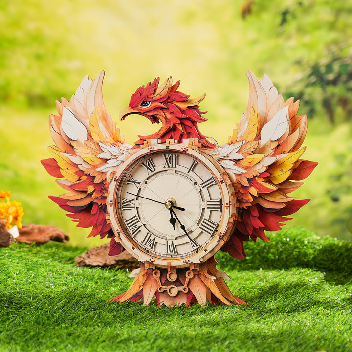 Elegant Phoenix DIY Wooden Clock, 3D Puzzle Craft Kit