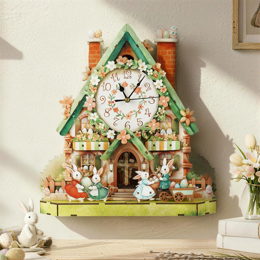 Egg Cabin 3D Wooden Puzzle Clock, Gift for DIY Lovers, Home Decor