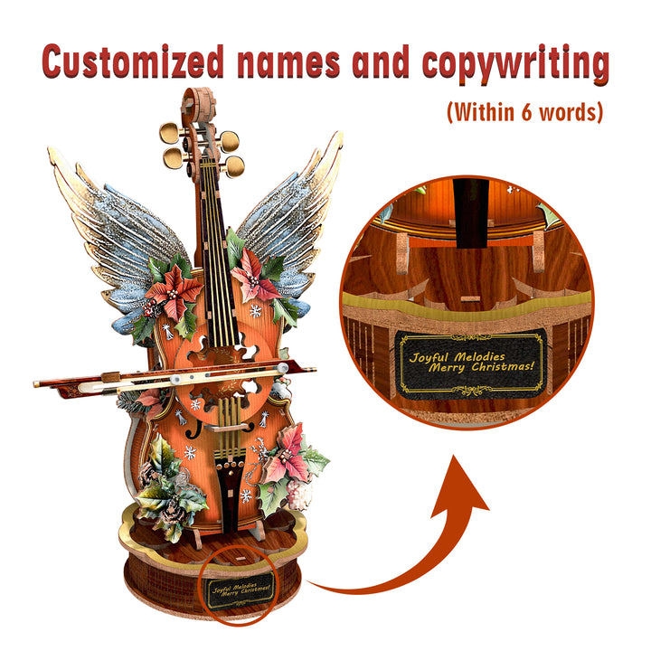 Christmas Winged Cello Mechanical DlY Kit, 3D Wooden Music Box