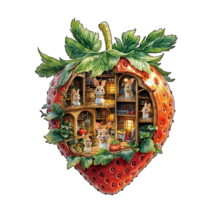 Strawberry Rabbit House Wooden Jigsaw Puzzle
