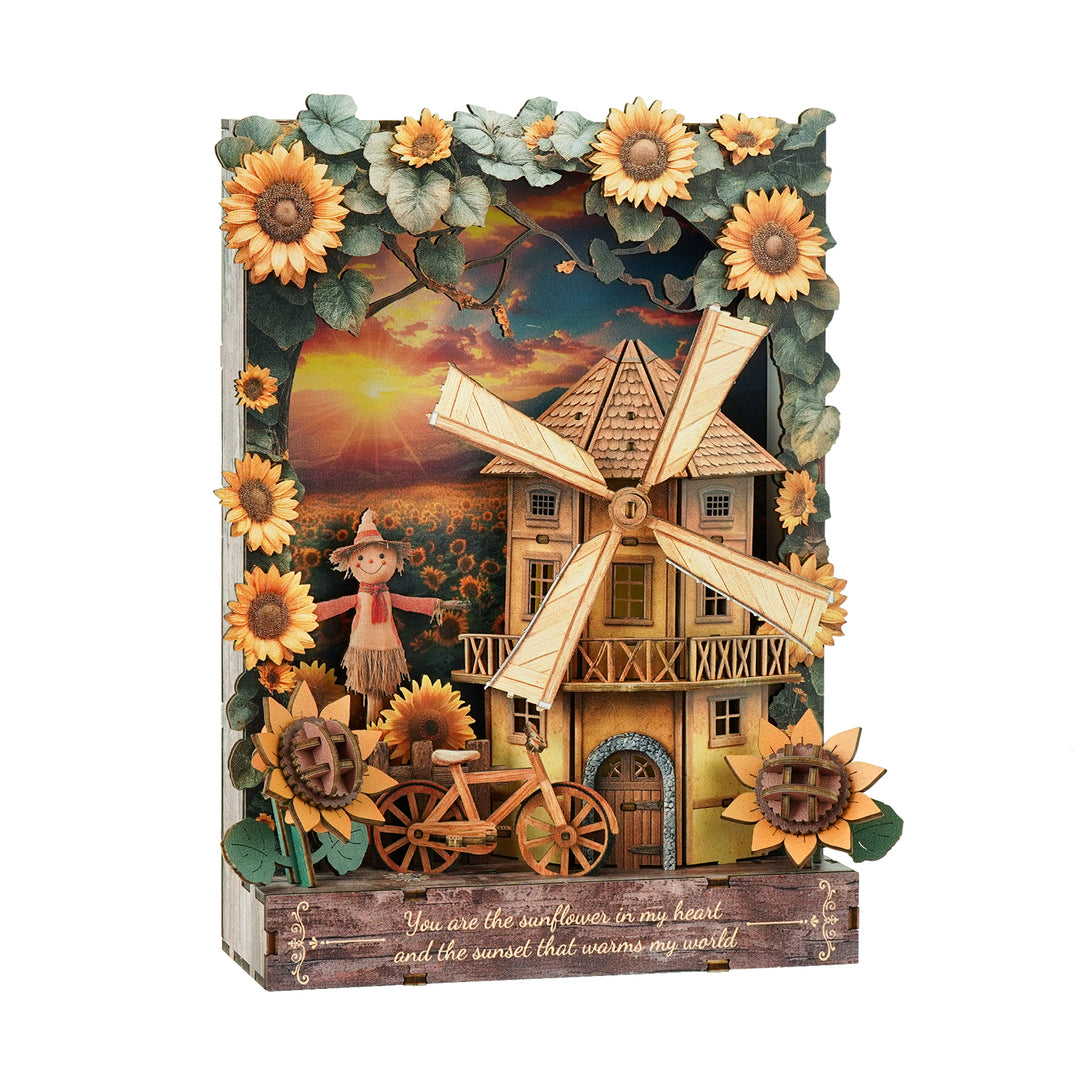 Sunset Sunflower 3D Wooden Puzzle Painting, DIY Wall Art Craft Kit with Light