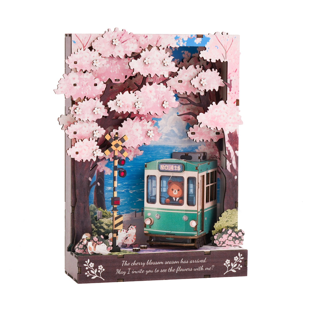 Sakura Journey 3D Wooden Puzzle Painting, DIY Wall Art Craft Kit with Light