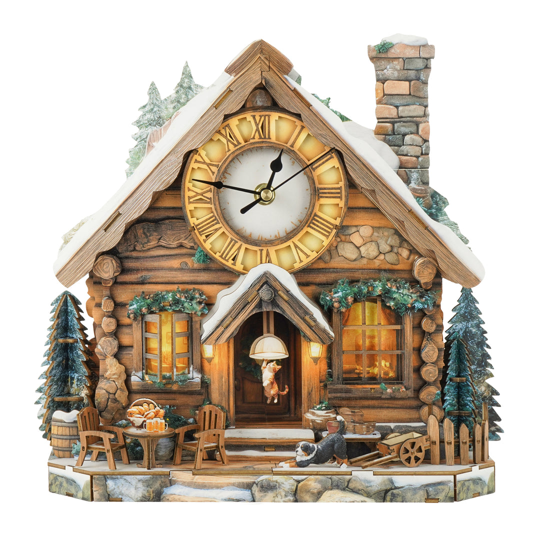 Forest Cabin 3D Wooden Puzzle Clock, Gift  for DIY Lovers, Home Decor