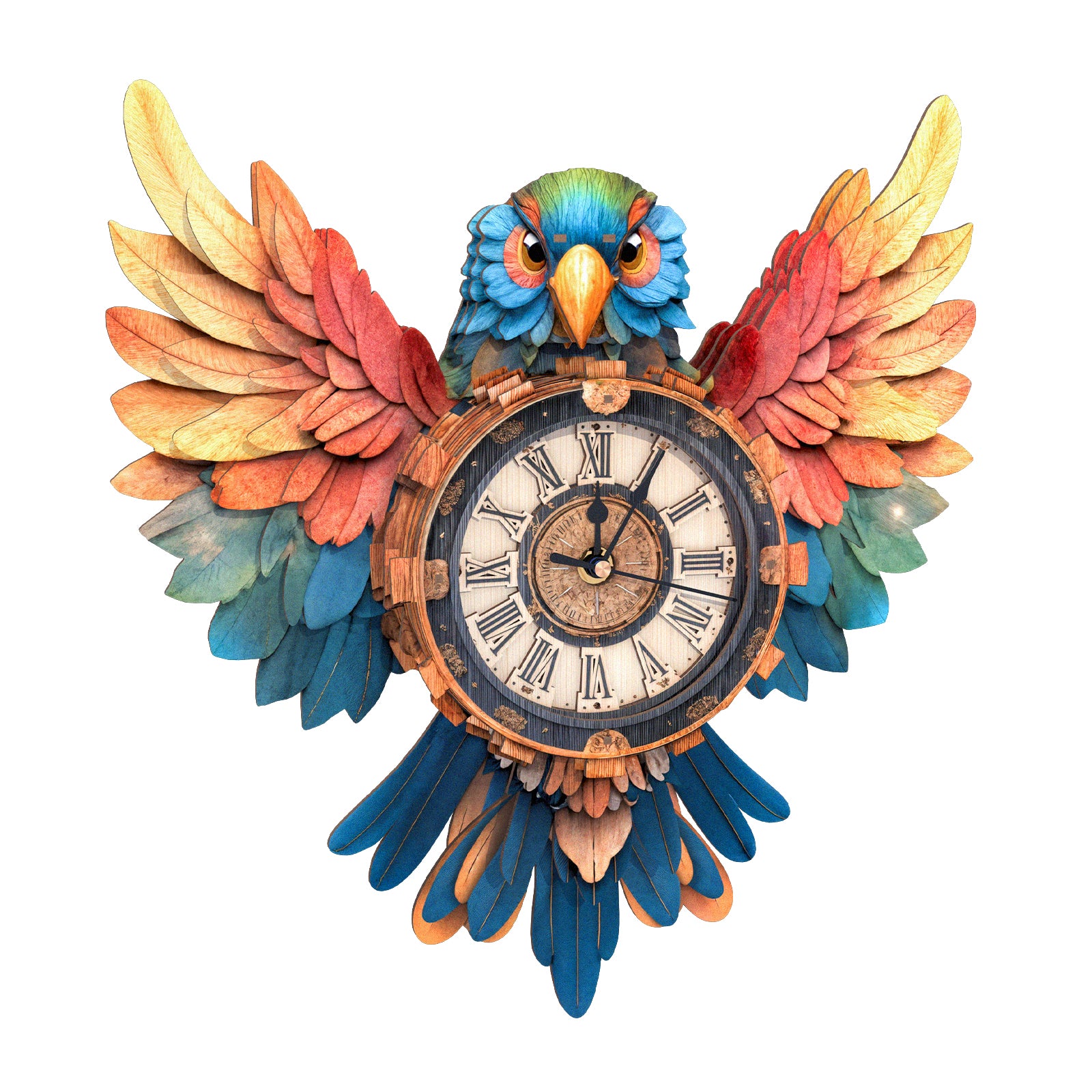 Colorful Parrot DIY Wooden Clock, 3D Puzzle Craft Kit