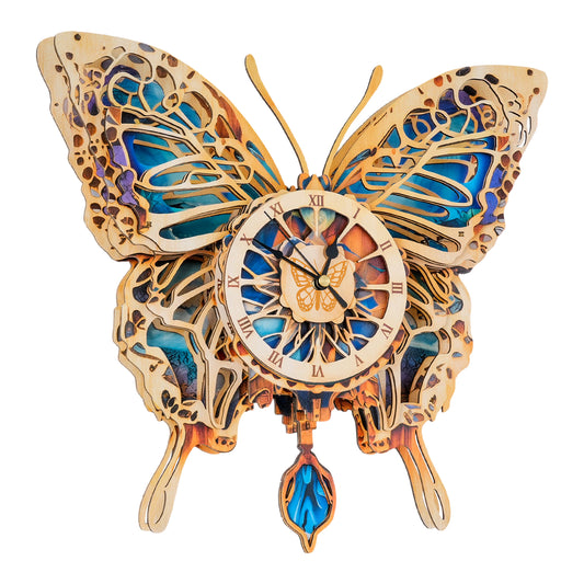 Butterfly 3D Wooden Puzzle Clock, Gift  for DIY Lovers, Home Decor