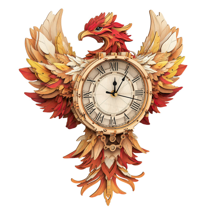 Elegant Phoenix DIY Wooden Clock, 3D Puzzle Craft Kit