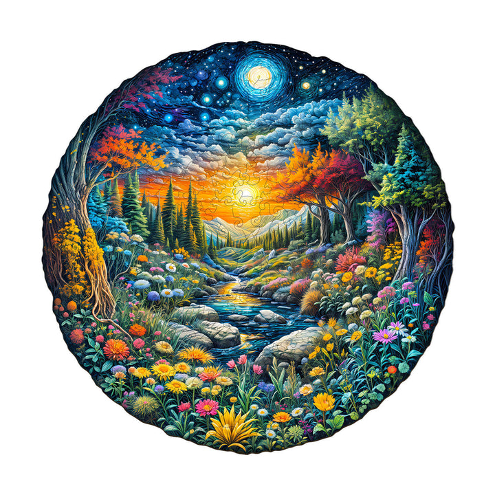 Sun and Moon Forest Wooden Jigsaw Puzzle