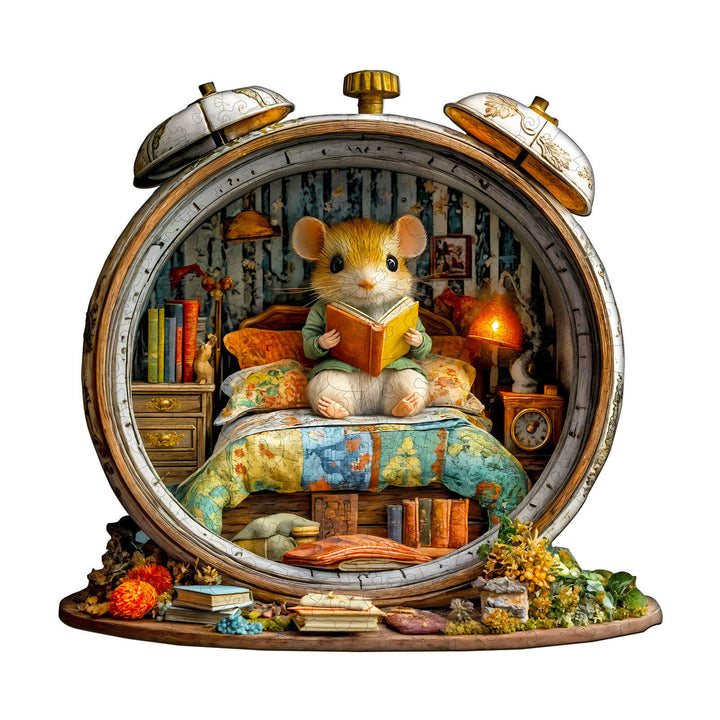 Alarm clock mouse Wooden Jigsaw Puzzle