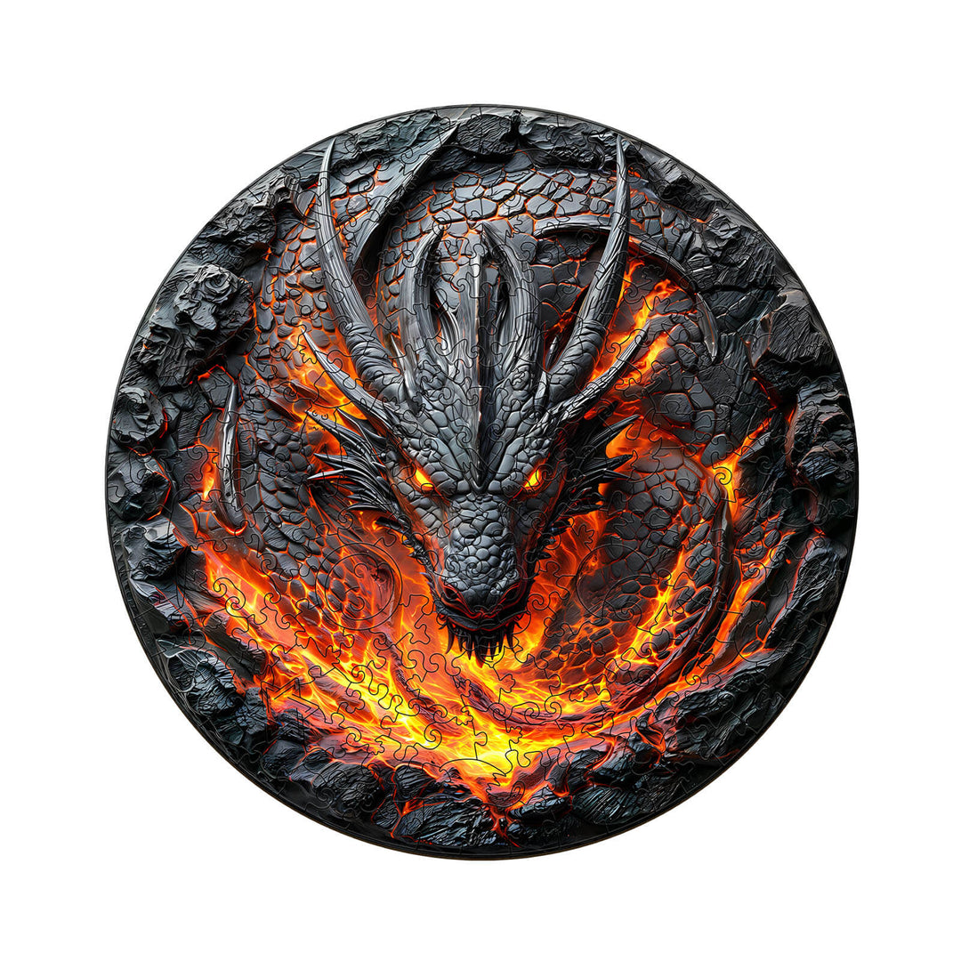 3D flame wall dragon wooden jigsaw puzzle featuring intricate details and vibrant colors, designed for puzzle enthusiasts.