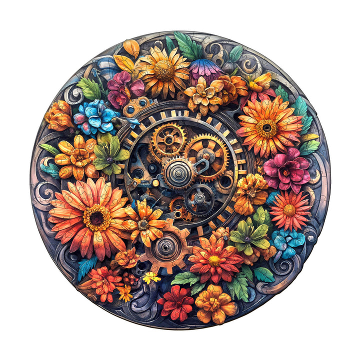 Machinery and flowers Wooden Jigsaw Puzzle