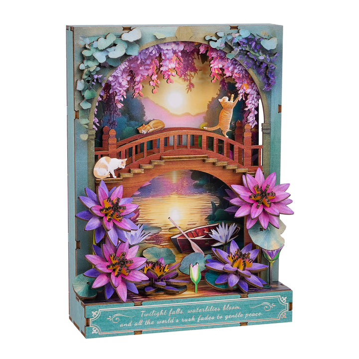 Twilight Waterlily 3D Wooden Puzzle Painting, DIY Wall Art Craft Kit with Light