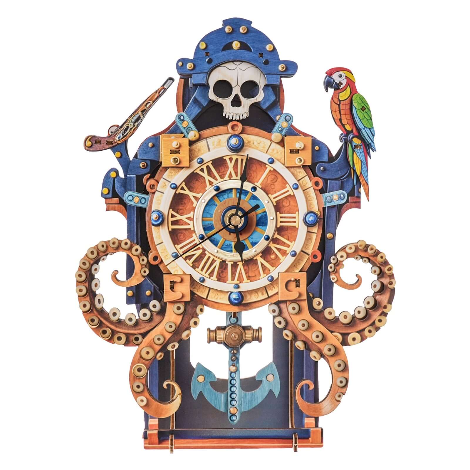 Skull Captain's Phantom Voyage DIY Wooden Clock, 3D Puzzle Craft Kit