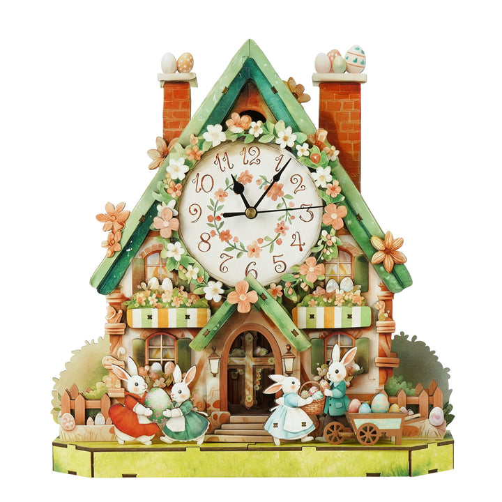 Egg Cabin 3D Wooden Puzzle Clock, Gift for DIY Lovers, Home Decor