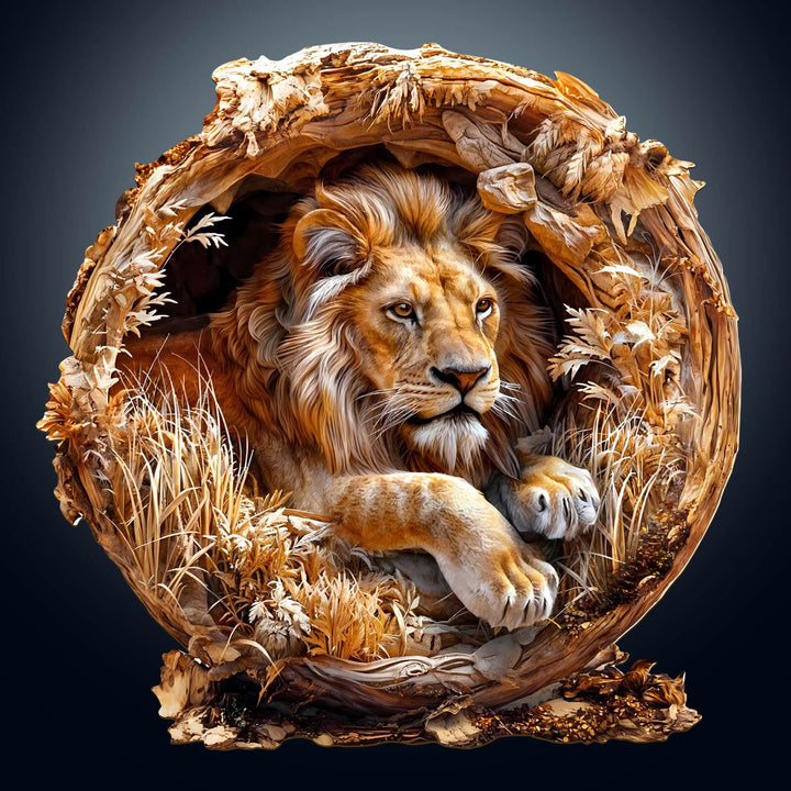 3D wooden jigsaw puzzle of a lion, designed to enhance focus and cognitive skills while solving.