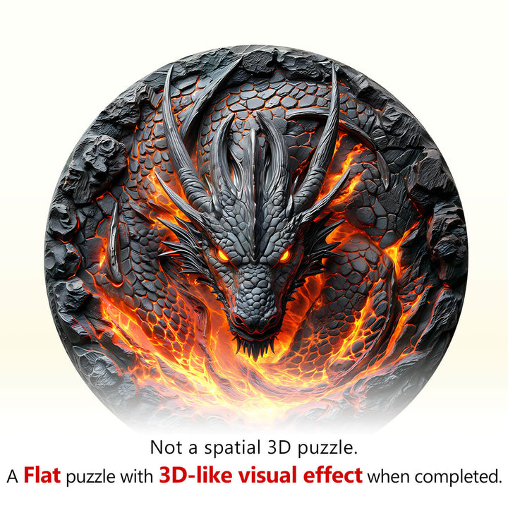 3D flame wall dragon wooden jigsaw puzzle featuring intricate design and vibrant colors, creating a stunning visual effect.