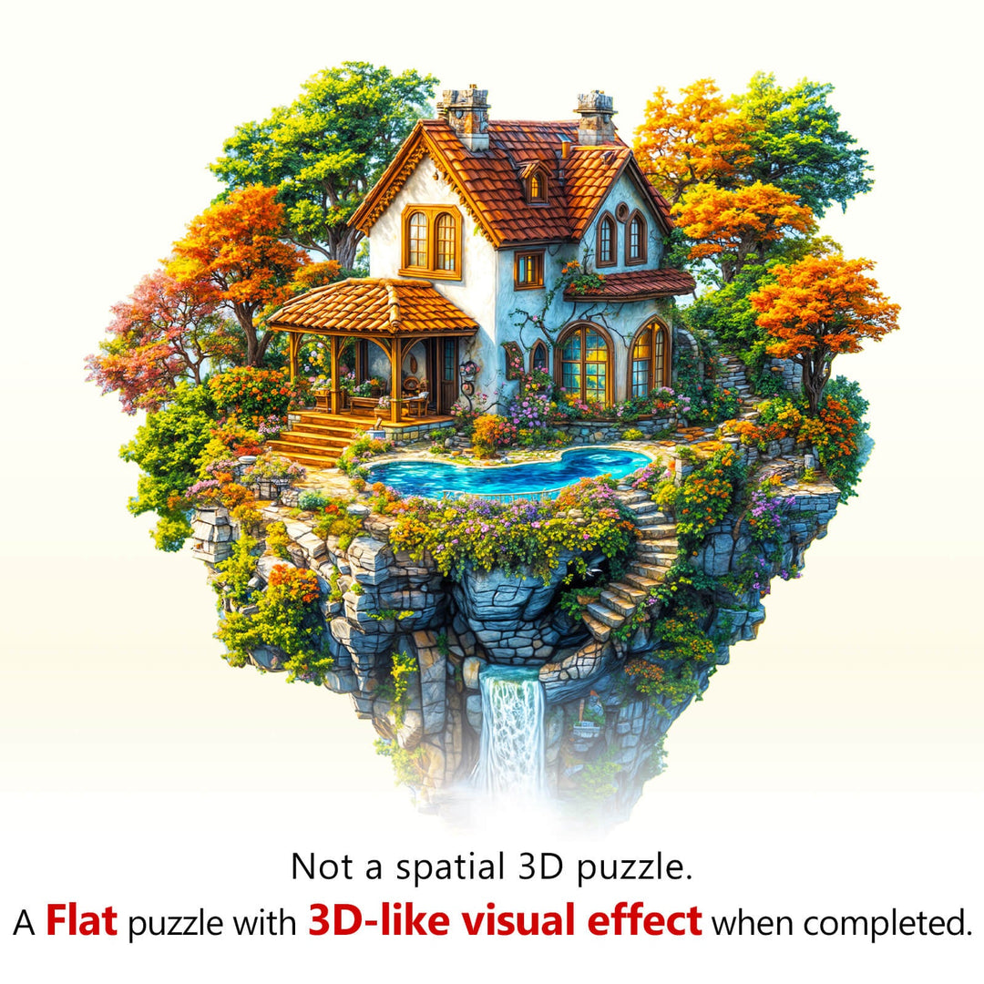 Floating Haven Wooden Jigsaw Puzzle, a flat puzzle creating a stunning 3D-like visual effect upon completion.