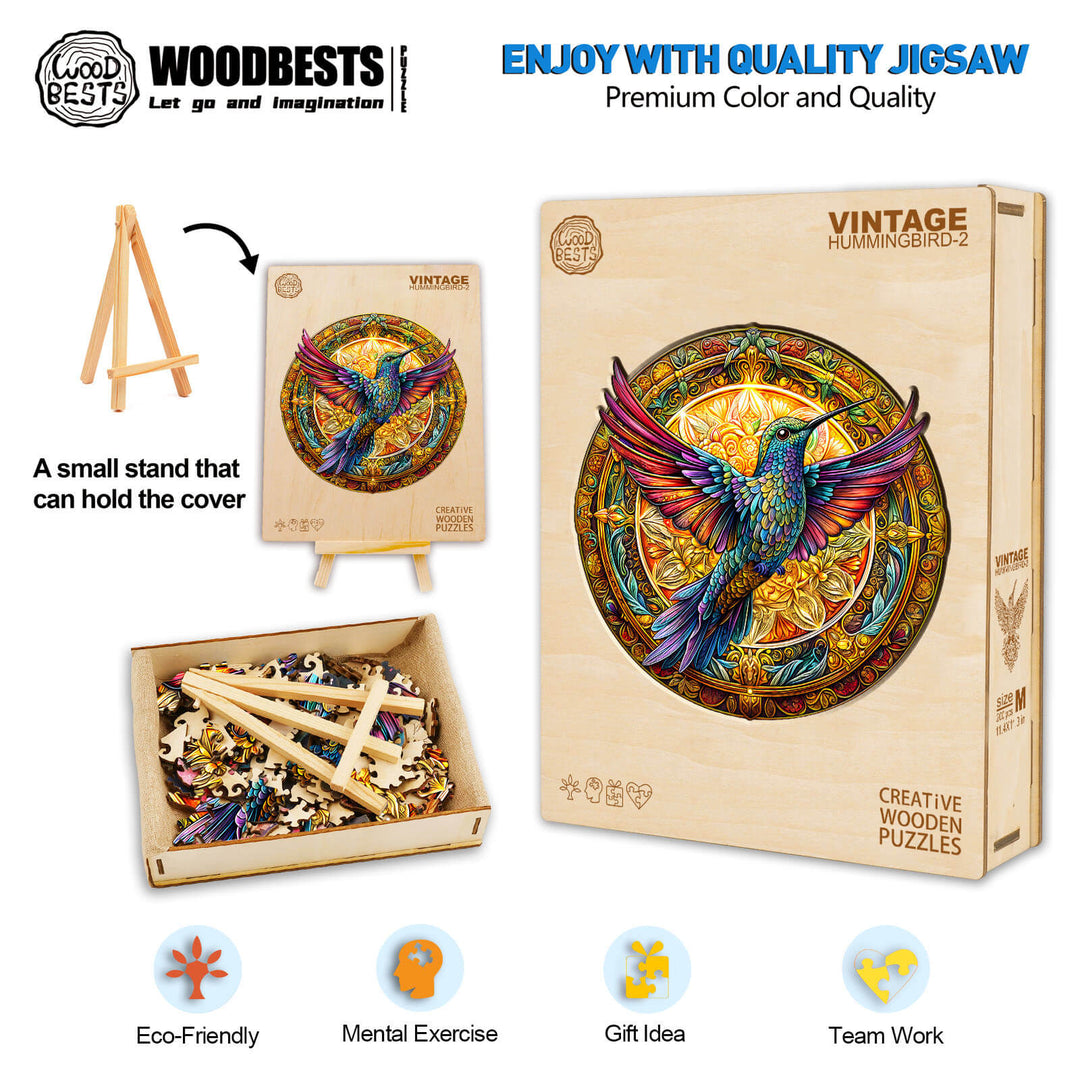 Vintage hummingbird-2  Wooden Jigsaw Puzzle