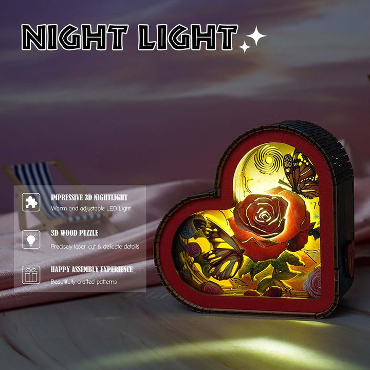 Flowers and Butterflies - 3D Wooden Puzzle Night Light Kit