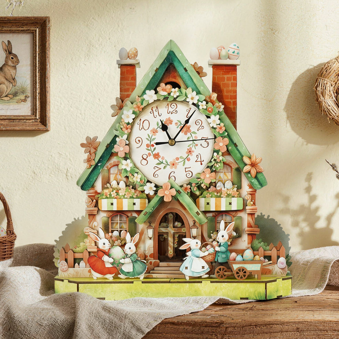 Egg Cabin 3D Wooden Puzzle Clock, Gift for DIY Lovers, Home Decor