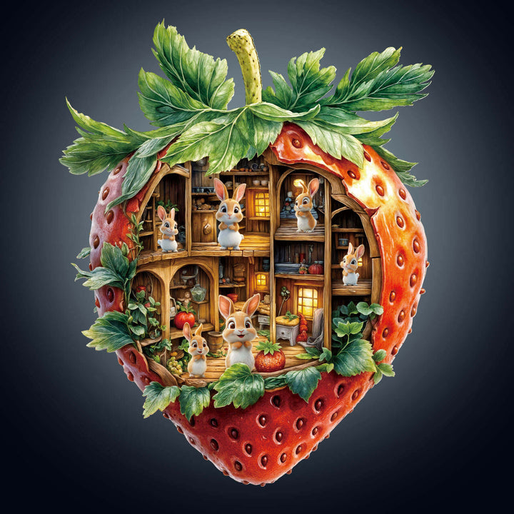 Strawberry Rabbit House Wooden Jigsaw Puzzle