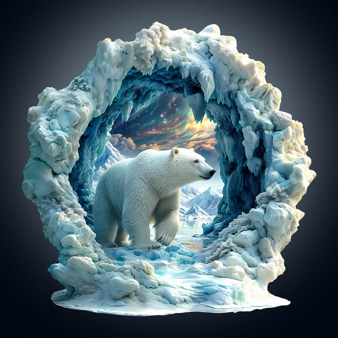 3D Arctic Glory Wooden Jigsaw Puzzle featuring a bear amid an icy landscape, enhancing focus and mental skills.