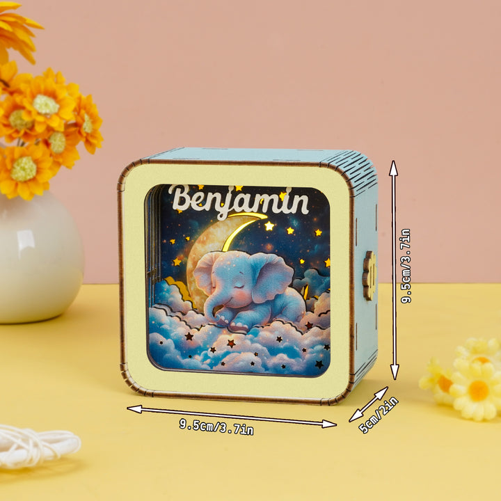 Sleeping Baby Elephant - Personalized 3D Wooden Puzzle Night Light Kit For Kids