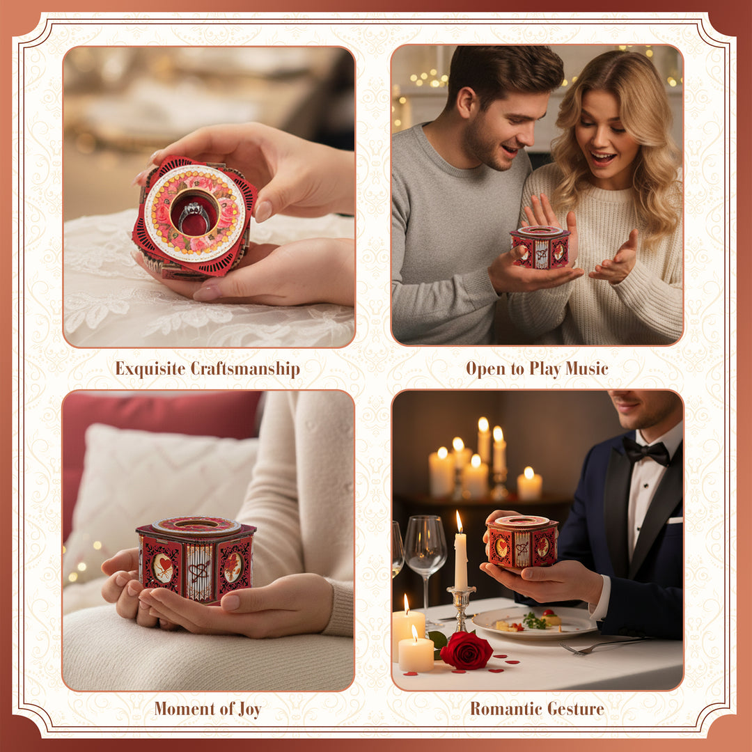 Love Ring Box Mechanical DIY Kit, 3D Wooden Music Box