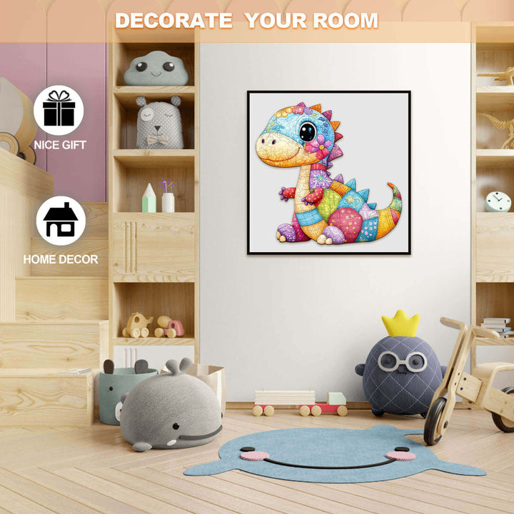 Colorful decor featuring a playful dinosaur character, ideal for children's rooms and educational gifts.