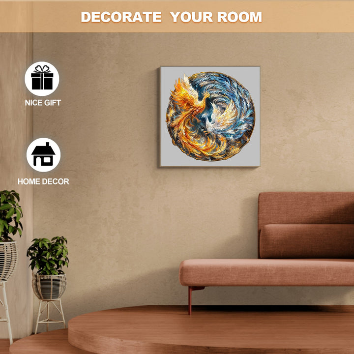 Yin Yang Phoenix-2 jigsaw puzzle as wall art, the perfect home decor gift for puzzle lovers.