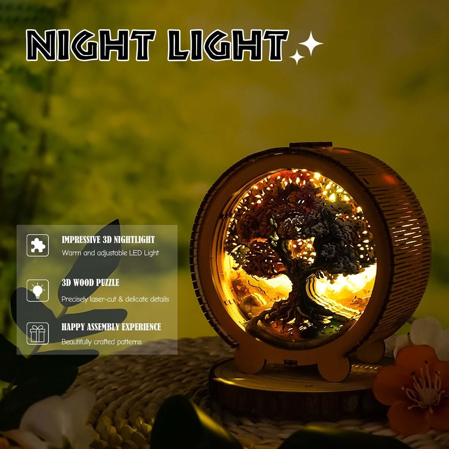 Árbol de la Vida Estacional - Kit de Rompecabezas de Madera 3D con Luz Nocturna