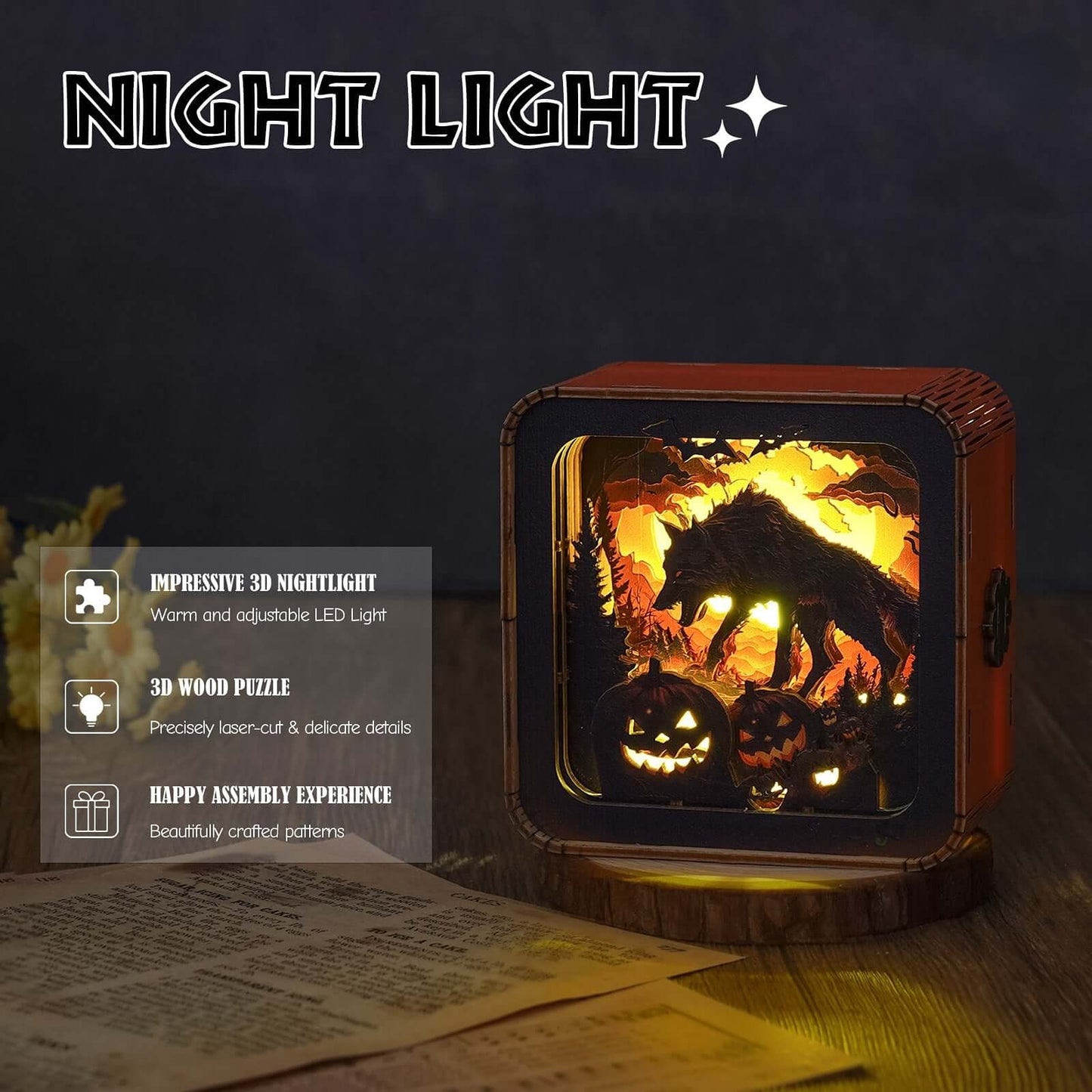 Halloween Wolf - 3D Wooden Puzzle Night Light