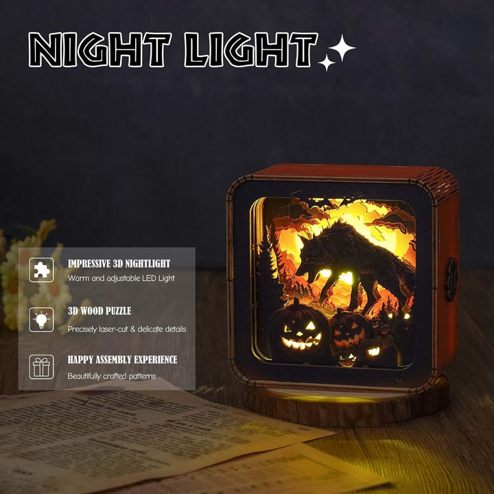 Halloween Wolf  - 3D Wooden Puzzle Night Light Kit