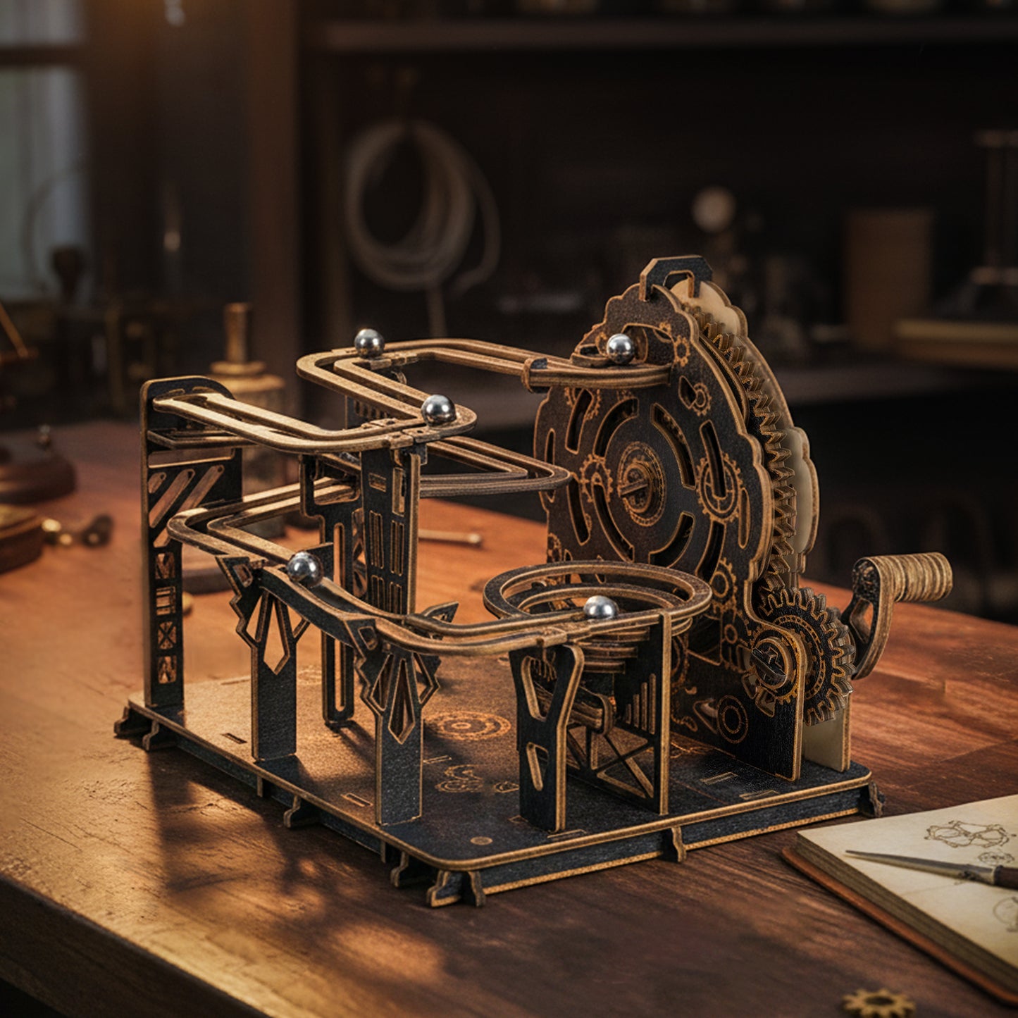 Steampunk Marble Run 3D Wooden Puzzle