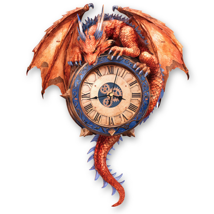 Emberclaw Guardian 3D Wooden Puzzle Clock, DIY Craft Kit with red dragon design and detailed clock features.