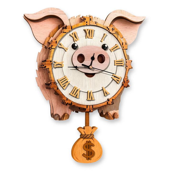 Cute Piggy 3D Wooden Puzzle Clock, Gift  for DIY Lovers, Home Decor