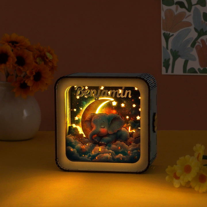 Sleeping Baby Elephant - Personalized 3D Wooden Puzzle Night Light Kit For Kids