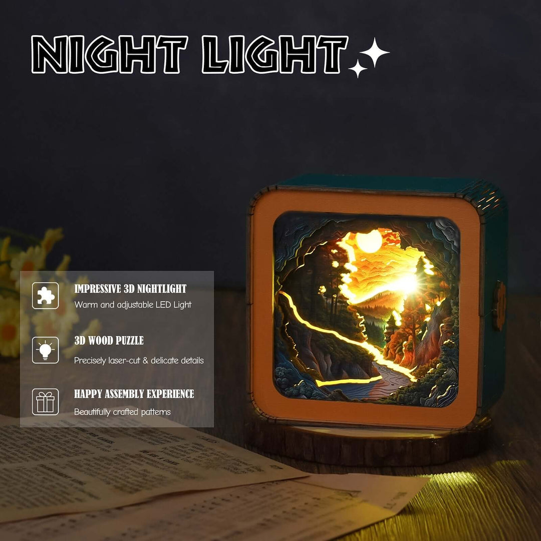 Sunset Wilderness Path - 3D Wooden Puzzle Night Light Kit