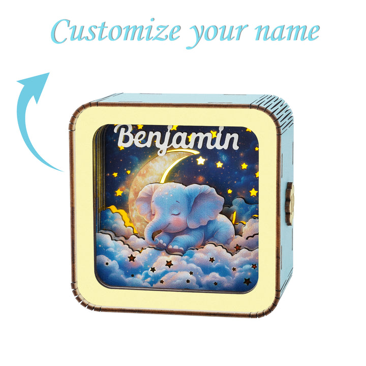 Sleeping Baby Elephant - Personalized 3D Wooden Puzzle Night Light Kit For Kids