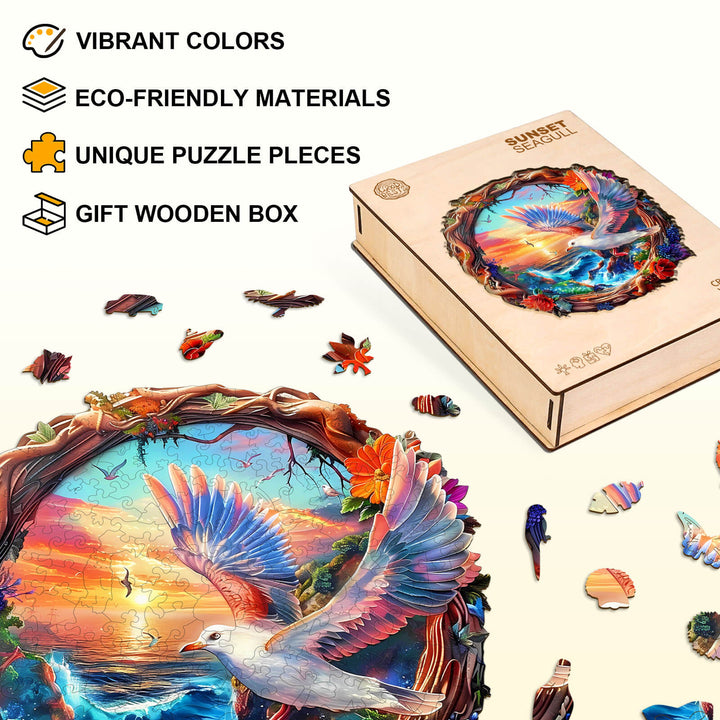 Sunset Seagull Wooden Jigsaw Puzzle