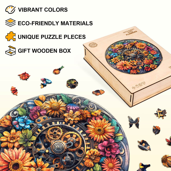 Machinery and flowers Wooden Jigsaw Puzzle