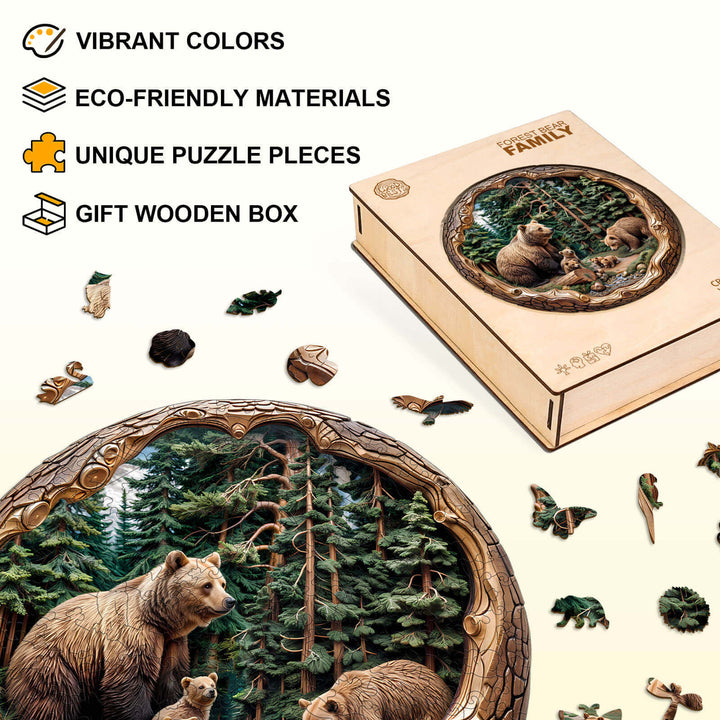 Forest Bear Family Wooden Jigsaw Puzzle