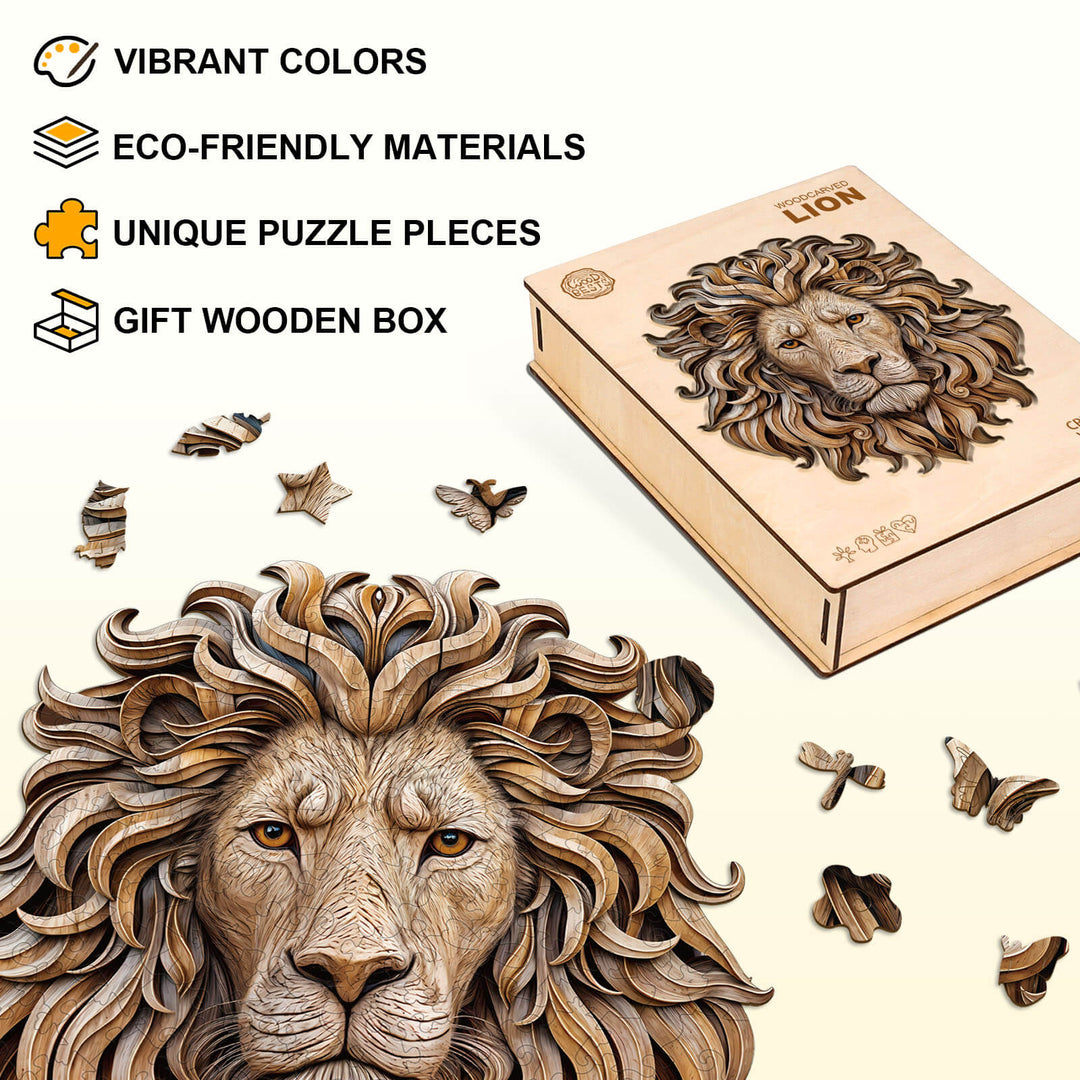 Woodcarved lion Wooden Jigsaw Puzzle