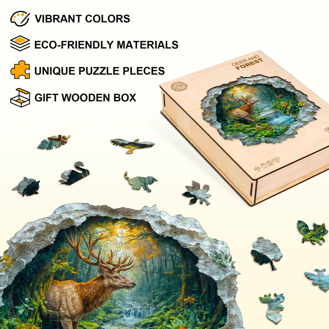 Deer and forest Wooden Jigsaw Puzzle