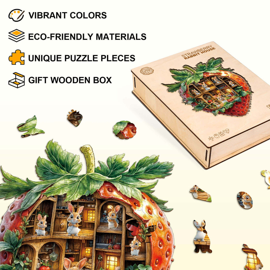 Strawberry Rabbit House Wooden Jigsaw Puzzle
