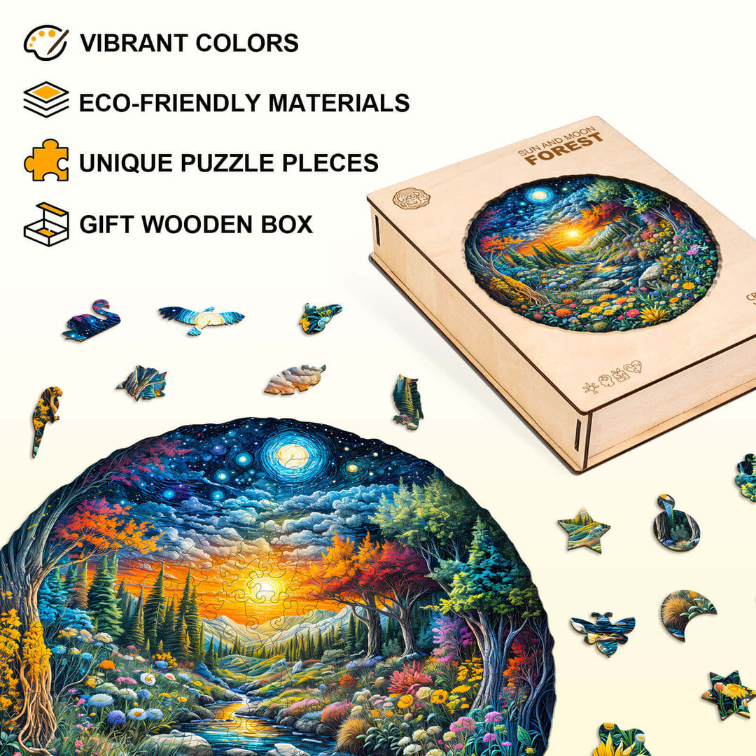 Sun and Moon Forest Wooden Jigsaw Puzzle