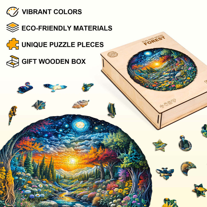 Sun and Moon Forest Wooden Jigsaw Puzzle