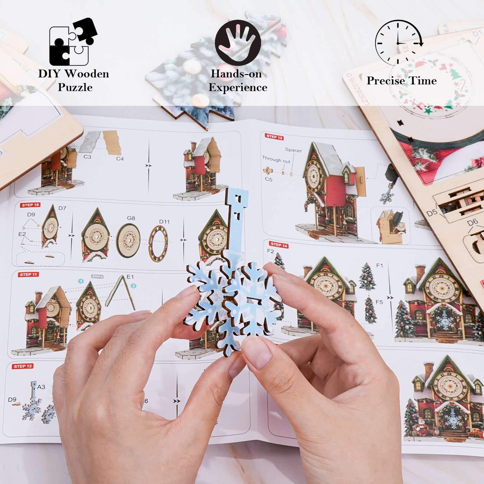 Warm Christmas 3D Wooden Puzzle Clock, DIY Craft Kit Fun – CUTYWOOD