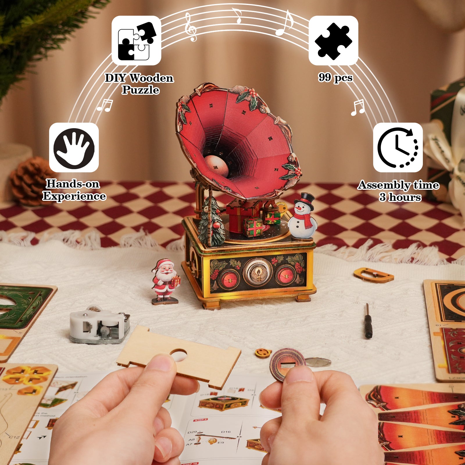 Christmas Tree Carol Mechanical DlY Kit, 3D Wooden Music Box