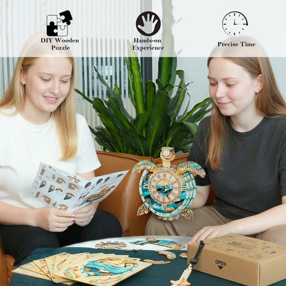 Sea Turtle 3D Wooden Puzzle Clock, Gift  for DIY Lovers, Home Decor