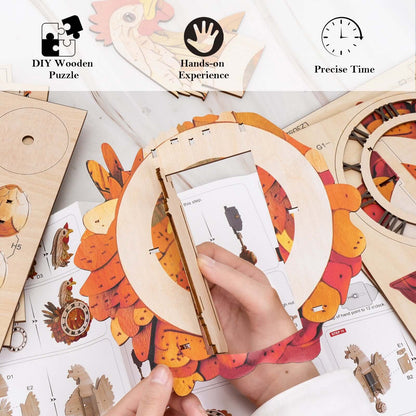 Cluck & Tick Hen 3D Wooden Puzzle Clock, Gift  for DIY Lovers, Home Decor